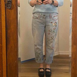 Reposh American Eagle Outfitters Embroidered Jeans Stripe Floral Distressed